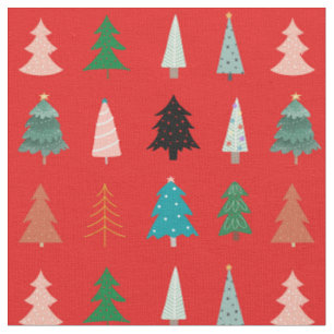 Tela Navidades rojos tradicionales patrón árboles verde