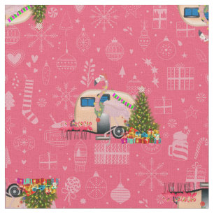Tela navidades rosados camper trailer flamingo santa
