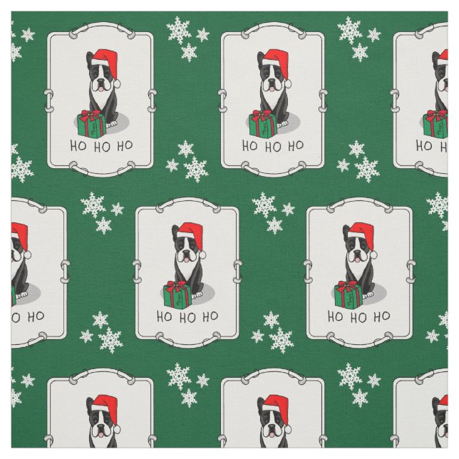 Tela Navidades Santa Boston Terrier (negro) (Retal)