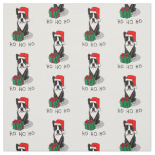 Tela Navidades Santa Boston Terrier (negro)