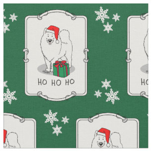 Tela Navidades Santa Claus Gorra Samoyed Dog Cute