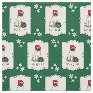 Tela Navidades Santa Hat Pug Dog (flor claro) Cute