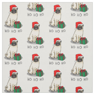 Tela Navidades Santa Hat Pug Dog (flor claro) Cute