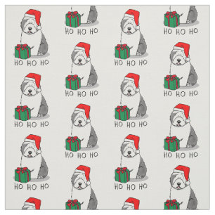 Tela Navidades Santa Old English Sheepdog (Gris 1) Cute