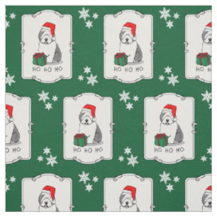 Tela Navidades Santa Old English Sheepdog (Gris 1) Cute