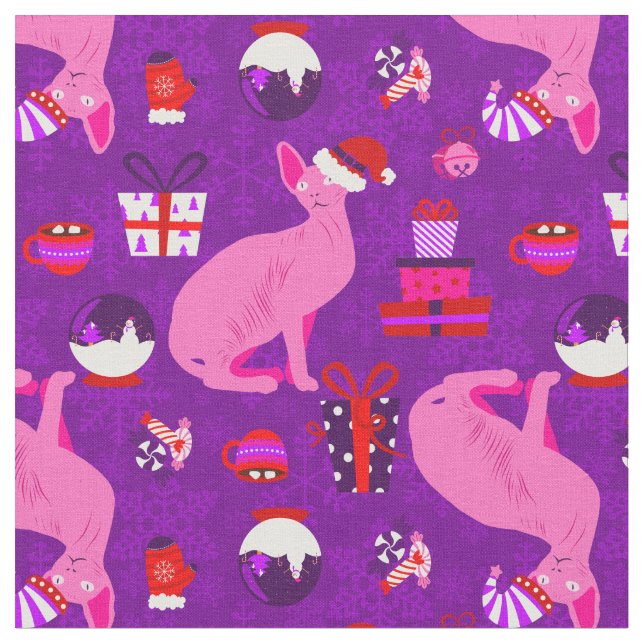 Tela navidades sphynx cat santa sphinx rosa (De cerca)