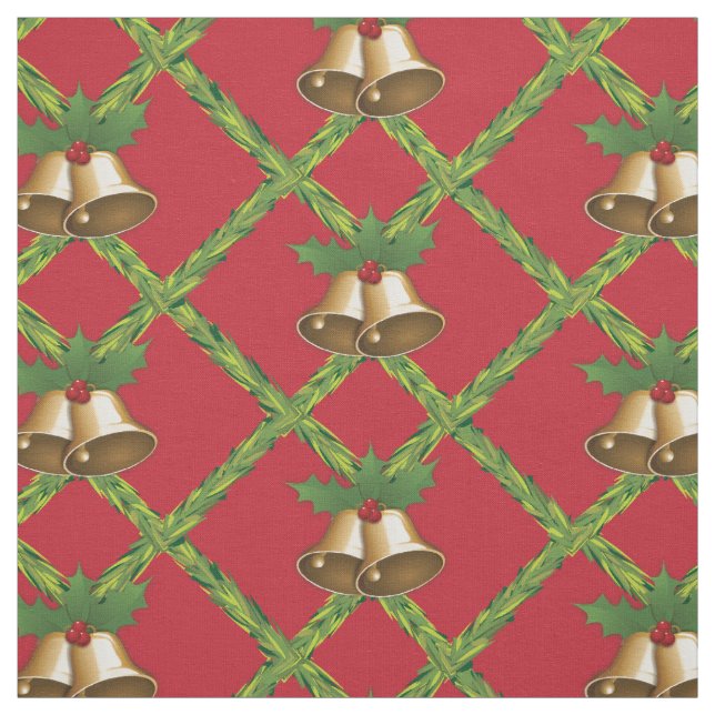 Tela Navidades tradicionales campanas de jingle rojas y (Retal)