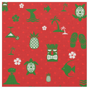 Tela navidades tropicales rojos tiki retro