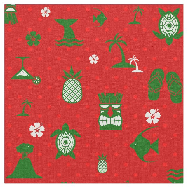 Tela navidades tropicales rojos tiki retro (De cerca)