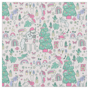 Tela navidades unicorn santa whimsical cactus monstera