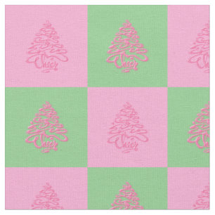 Tela Navidades vitorean el tejido verde y rosa arbolado