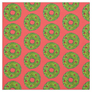 Tela Navidades Wreath Holly Leaf Cookie Red Green