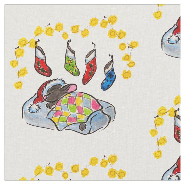 Tela Navidades y ratón de Año Nuevo con medias (De cerca)