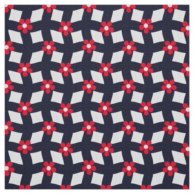 Tela Navy Abstract Floral Grid - Poplin Fabric (Retal)