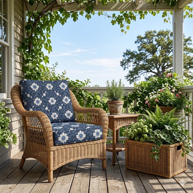 Tela Navy Blue White Floral Minimalistic Victorian Chic (Navy Blue White Floral Minimalistic Victorian Chic Fabric)