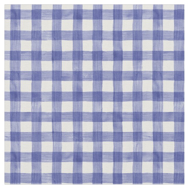 Tela Navy Watercolor Gingham Fabric (De cerca)