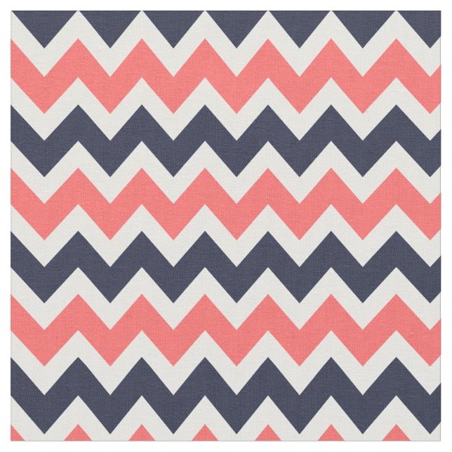 Tela Navy y Coral Modern Chevron (De cerca)