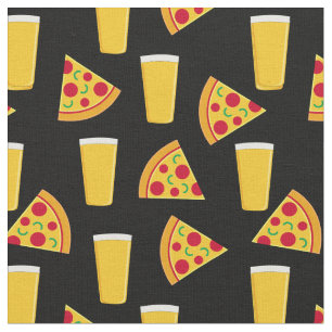 Tela Negra con Patrón de Cervezas y Pizza
