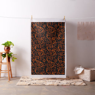 Tela Negro anaranjado floral del remolino retro del