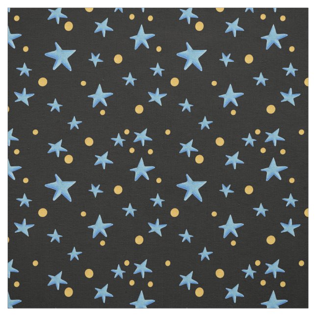 Tela Negro con estrellas azules y puntos amarillos extr (Retal)