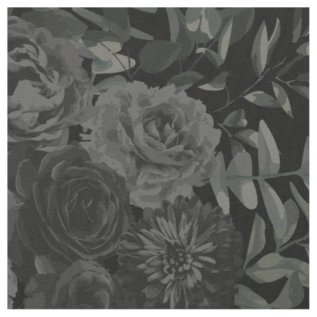 Tela Negro oscuro Rosa gótico floral (De cerca)