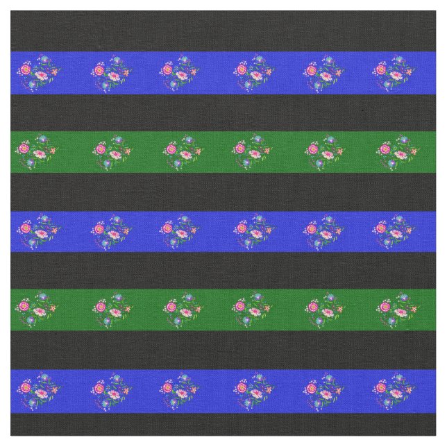 Tela Negro, verde isla, flor azul real (De cerca)