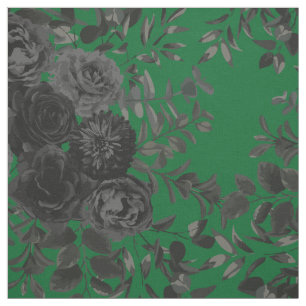 Tela Negro y verde oscuro Rosa gótico floral