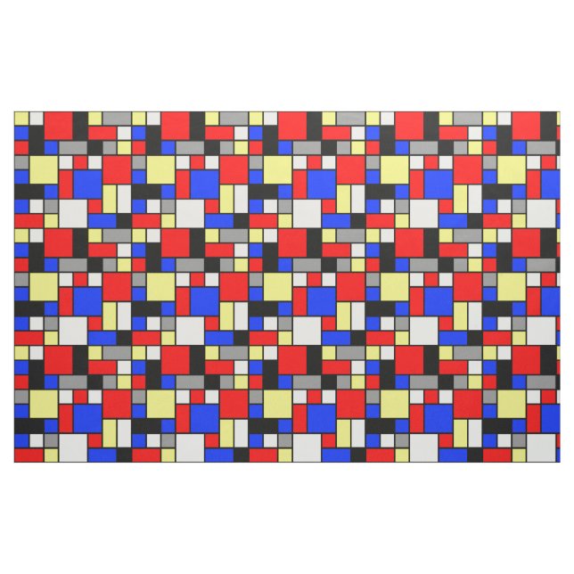 Tela Neo Plasticismo Bloques de Gris Blanco Rojo Azul ("Cuarto gordo" (fat quarter))