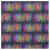 Neon Dancing Stick People On Black Fabric