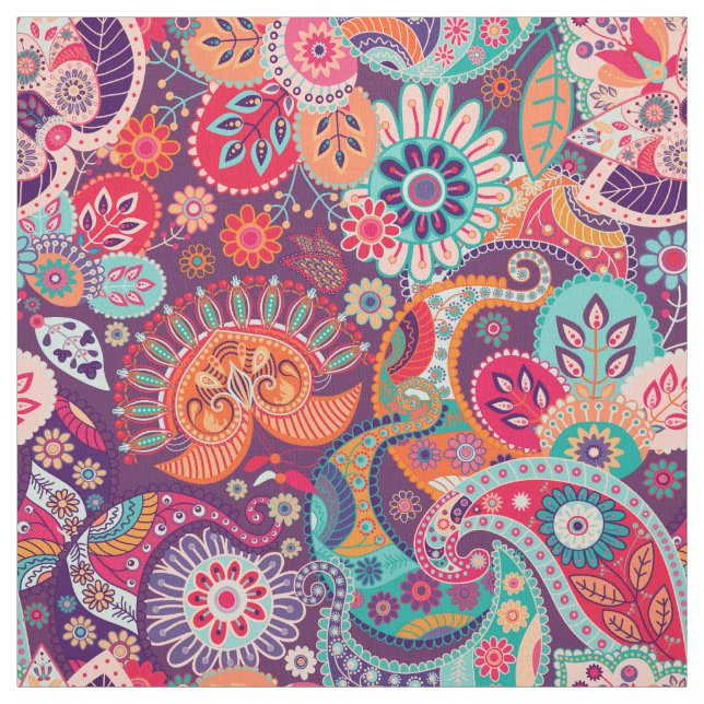 Tela Neón rosa Paisley estampado floral (Retal)