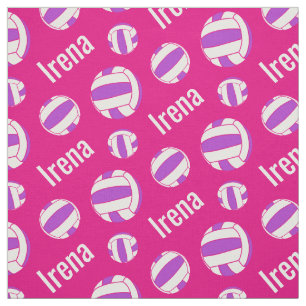 Tela Netball nombre morado blanco deportes patrón rosa