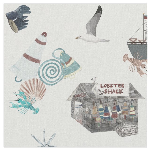 Tela New England Lobster Shack Ditsy (De cerca)