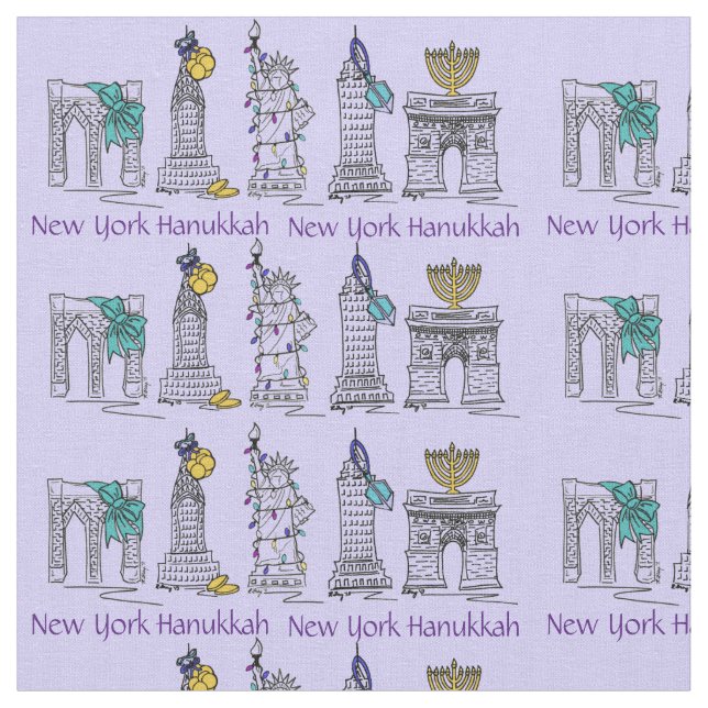 Tela New York City NYC Chanukah Hanukkah Fabric (De cerca)