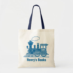 Tela Niños del tren azul llamado bolso de la biblioteca