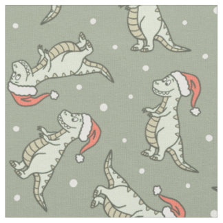 Tela Niños Dinosaurio Navidad T-Rex Dino Verde Salvia
