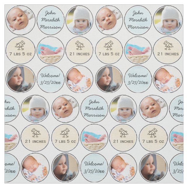 Tela Nombre del bebé del collage de fotos, stats del (Retal)