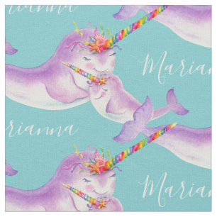 Tela Nombre personalizado de arte acuático Narwhal