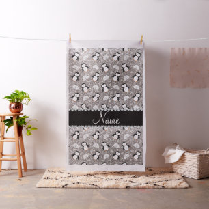 Tela Nombre personalizado purpurina de plata pingüinos 