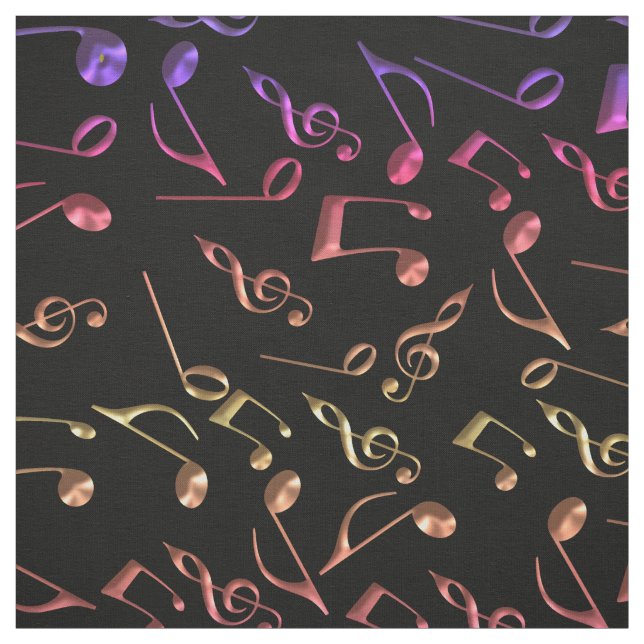 Tela Notas calientes de la música sobre negro o (Retal)