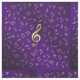 Tela notas musicales doradas en morado