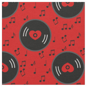 Tela notas musicales rojo disco vinil
