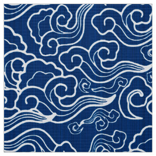 Tela Nubes del vintage, azul de cobalto y blanco