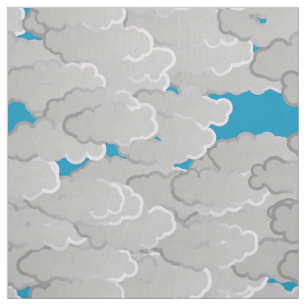 Tela Nubes japonesas, día de verano, blanco y azul de