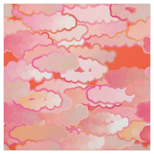 Tela Nubes japonesas, puesta del sol, coral, fucsia, (Retal)