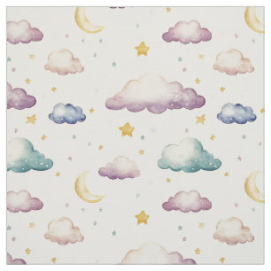 Tela Nubes Pastel / Estrellas / Lunas sobre Marfil