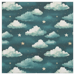 Tela Nubes y estrellas en un fondo Verde azulado oscuro