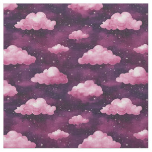Tela Nubes y estrellas rosas en morado y magenta