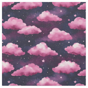 Tela Nubes y estrellas rosas en un morado oscuro