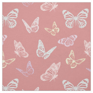 Tela Nursera del patrón de mariposa pastel cúrcuta ro