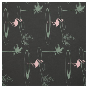 Tela Oasis Tropical Palm Tree Flamingo Black Pattern